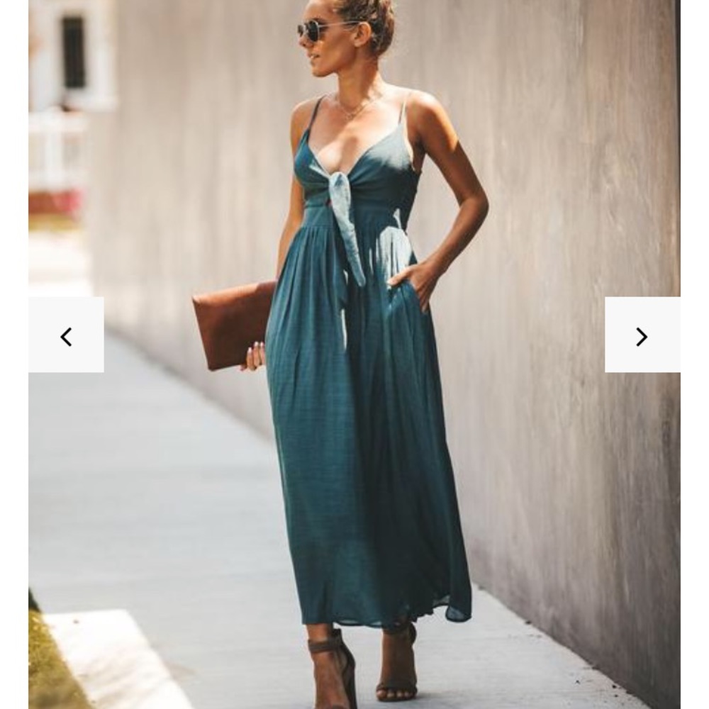 Vici Teal Maxi Dress with Front Tie